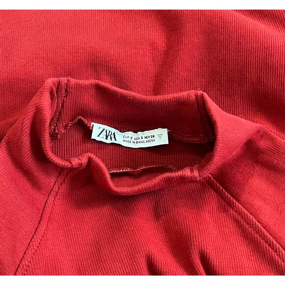 Zara Red Fitted Long Sleeve Crop Top Turtleneck Size Small - Picture 5 of 5
